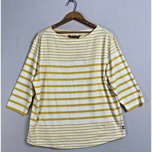 Helly Hansen Womens Top Size XL Yellow Breton Stripe Boat Neck 3/4 Sleeve Cotton